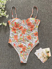 flower one-piece low-cut high-cross swimsuit