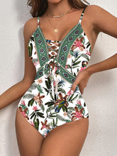 deep V strappy one-piece swimsuit cashew flower print triangle one-piece swimsuit