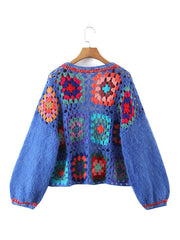 Cardigan ample au crochet à blocs de couleurs pour femme