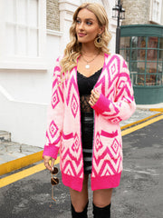 Cardigan mi-long à motif diamant rétro