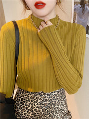 gerippter Rollkragenpullover mit halbem Kragen