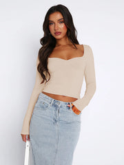 Elegantes Langarm-Stricktop mit quadratischem Ausschnitt