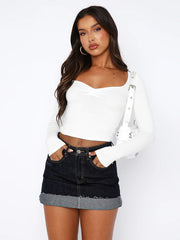 Elegantes Langarm-Stricktop mit quadratischem Ausschnitt