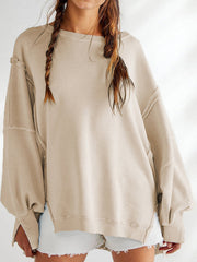 Sweat-shirt ample à col rond et patchwork pour femme
