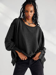 Sweat-shirt ample à col rond et patchwork pour femme