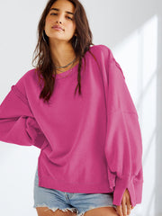 Sweat-shirt ample à col rond et patchwork pour femme