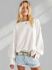 Sweat-shirt ample à col rond et patchwork pour femme