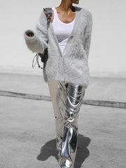 Cardigan ample à manches longues et col en V en laine pour femme