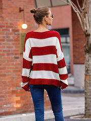 rolled round neck striped color block sweater
