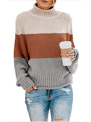 turtleneck long sleeve thick line color matching turtleneck pullover