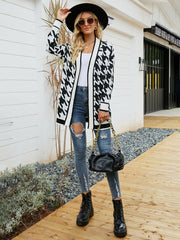 V-neck houndstooth cardigan sweater
