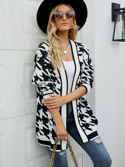 V-neck houndstooth cardigan sweater