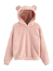 Fur bunny ear hooded warm sweatshirt