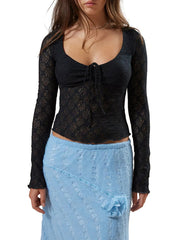 chemise slim fit à manches longues et cordon de serrage en dentelle