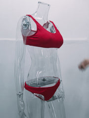 Damen-Bikini aus zerknittertem Stoff mit Macaron-Farben und geteiltem Badeanzug