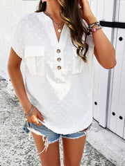 Women's temperament casual jacquard V-neck button top