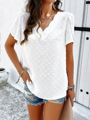 Women's style solid color V-neck ruffle sleeve top