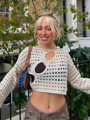 Damen Hot Girl Style Unregelmäßige Hohlstrickbluse