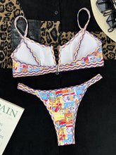 Women's split swimsuit small V-neck colorful edge ethnic print bikini