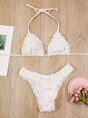 Einfarbiger Damen-Bikini mit gewelltem Rand