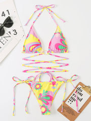 Damen-Bikini mit Blumendruck, Strand-Träger-Badeanzug