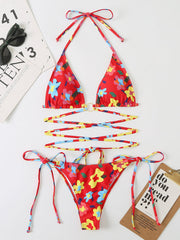 Damen-Bikini mit Blumendruck, Strand-Träger-Badeanzug