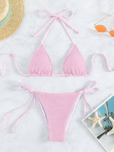 fashionable wave pattern lace-up bikini