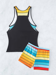 Beach Spa Vacation Boxer Vest Sports Contrast Color Swimsuit Suit