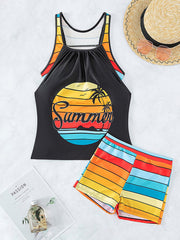 Beach Spa Vacation Boxer Vest Sports Contrast Color Swimsuit Suit