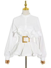 Stand-Up Collar Pleated Top