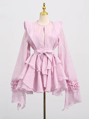 Ruffled Lantern Sleeve Dress