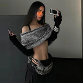 Fur-Trimmed Spliced Top