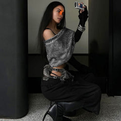 Fur-Trimmed Spliced Top