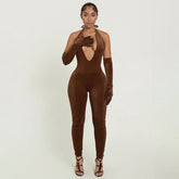 Street Tight Deep V Plunge neck Backless Short Sleeve One Piece Trousers