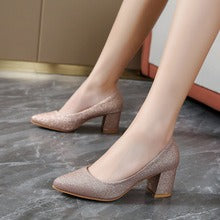 Women's Low-cut Sequined Mid Fat Feet Wide