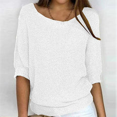round neck three-quarter sleeve knitted sweater