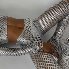 Silbernes, zweiteiliges Stretch-Trainingsanzugset