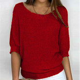round neck three-quarter sleeve knitted sweater