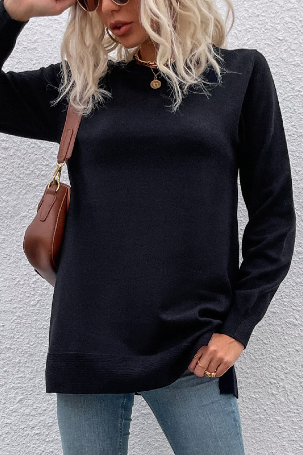 Pullover mit Rundhalsausschnitt und überschnittenen Schultern