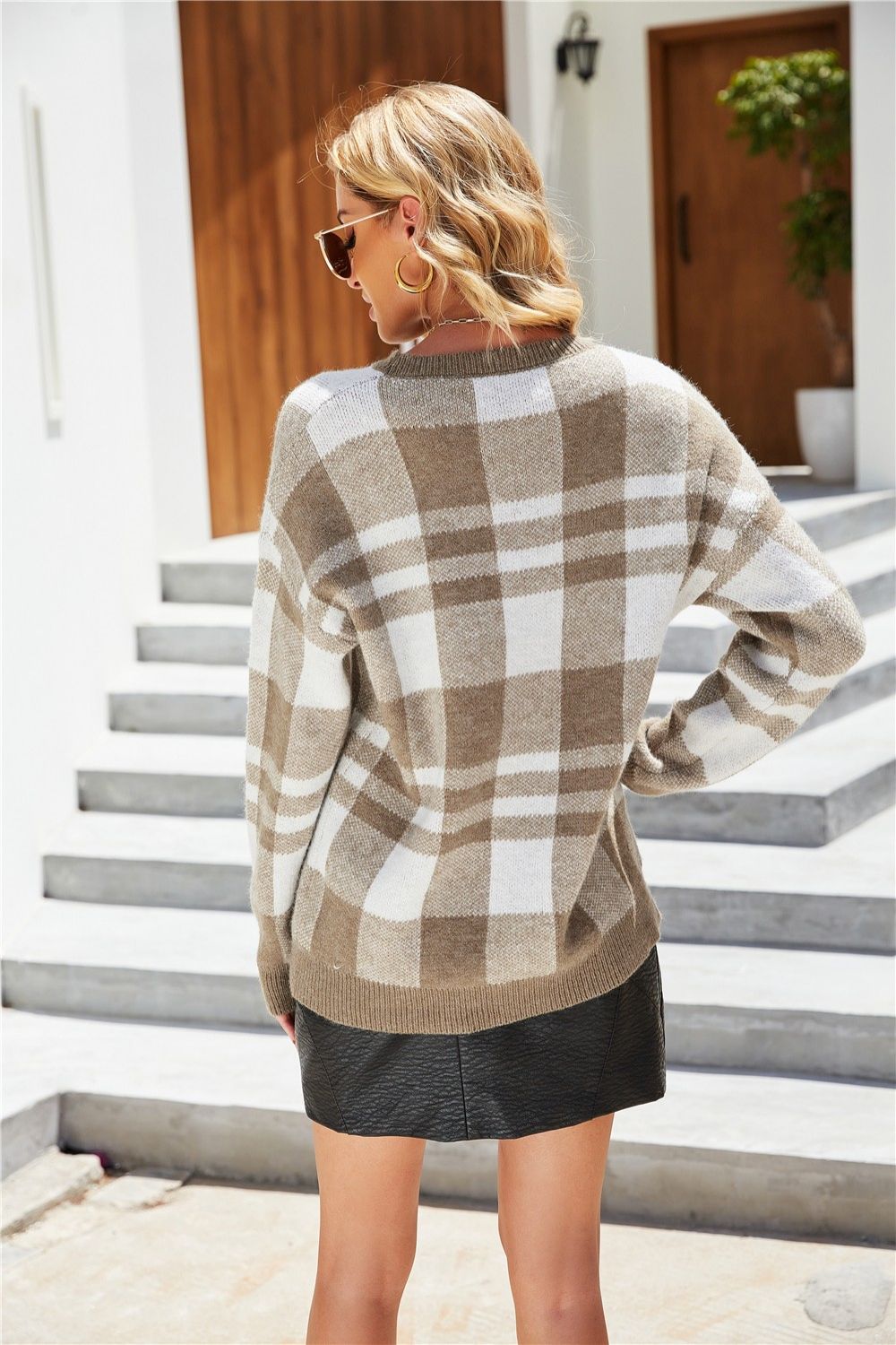 Plaid Dropped Shoulder Sweater