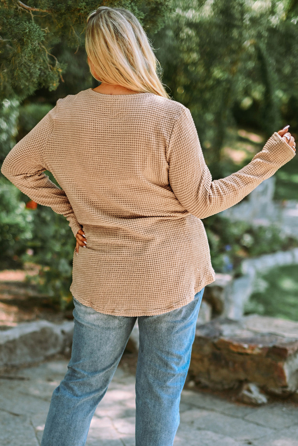 Haut en dentelle épissée en tricot gaufré grande taille