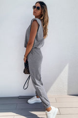 Padded Shoulder Top Joggers Lounge Set