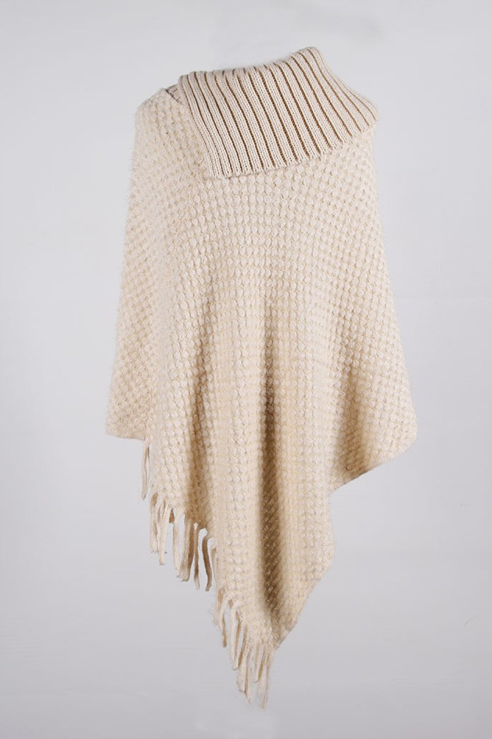 Decorative Button Fringe Hem Poncho
