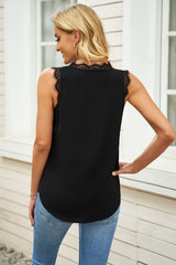 Eyelash Spliced Lace V-Neck Tank