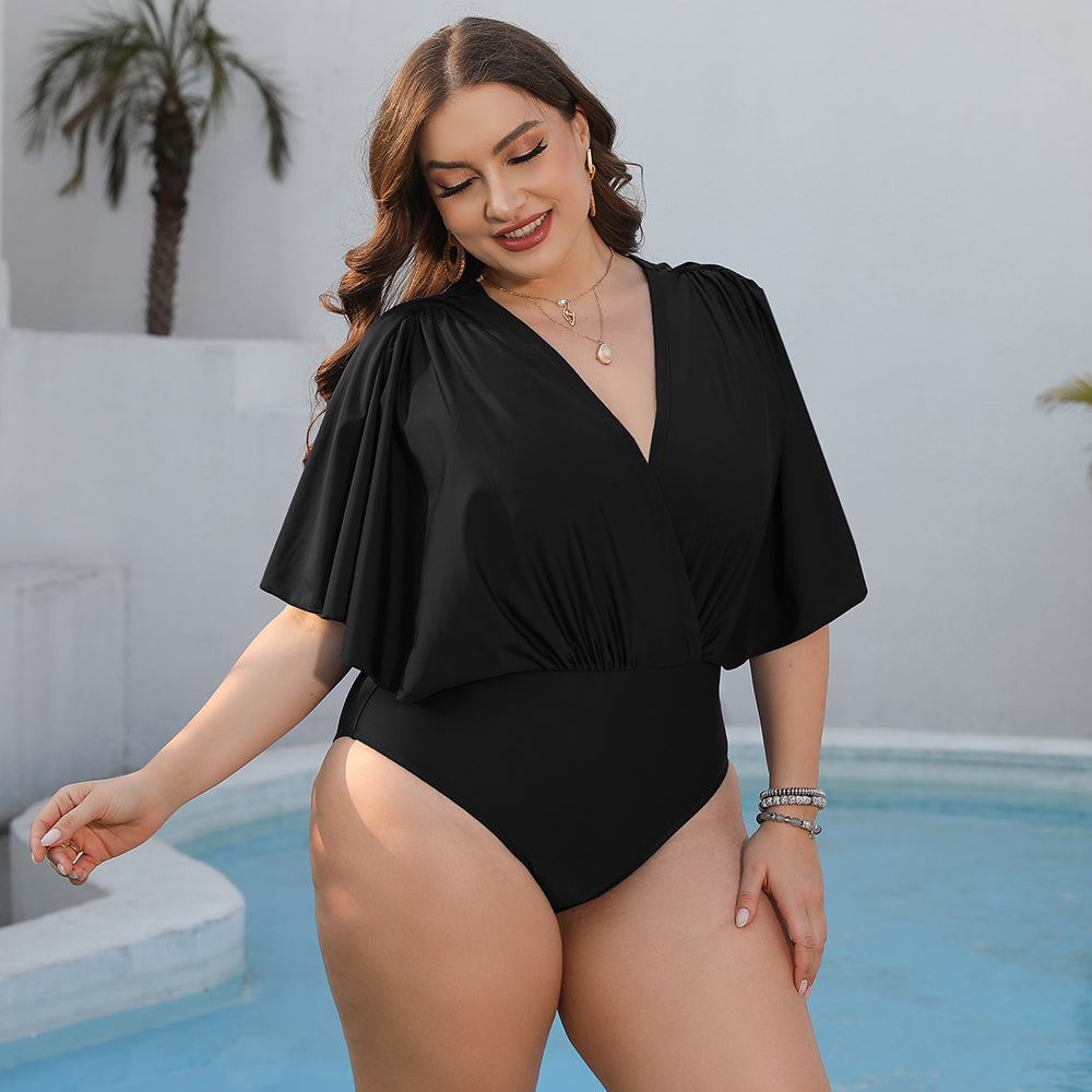 Plus Size Ruched Surplice Neck One-Piece Swimsuit