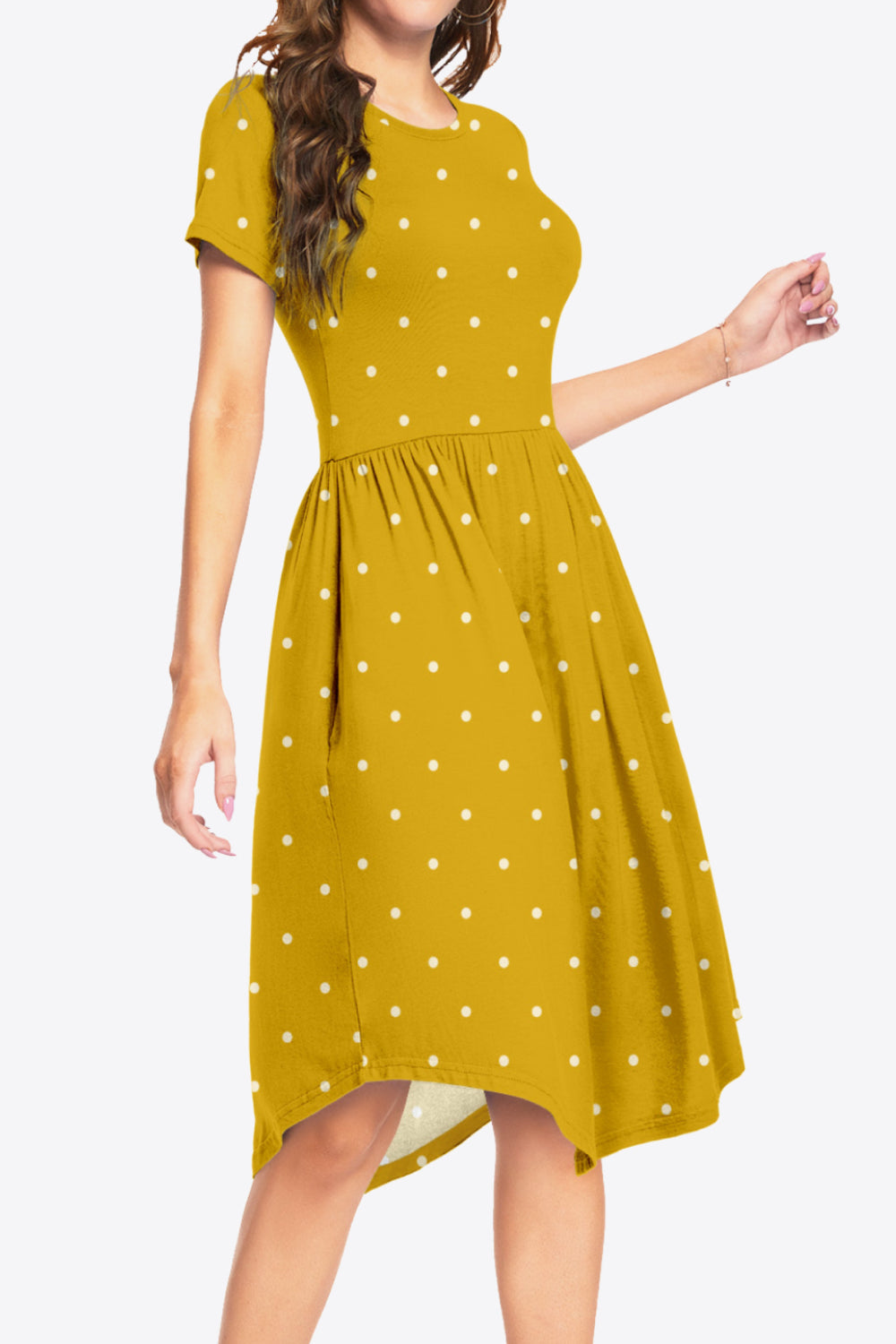 Robe imprimée à col rond et manches courtes avec poches