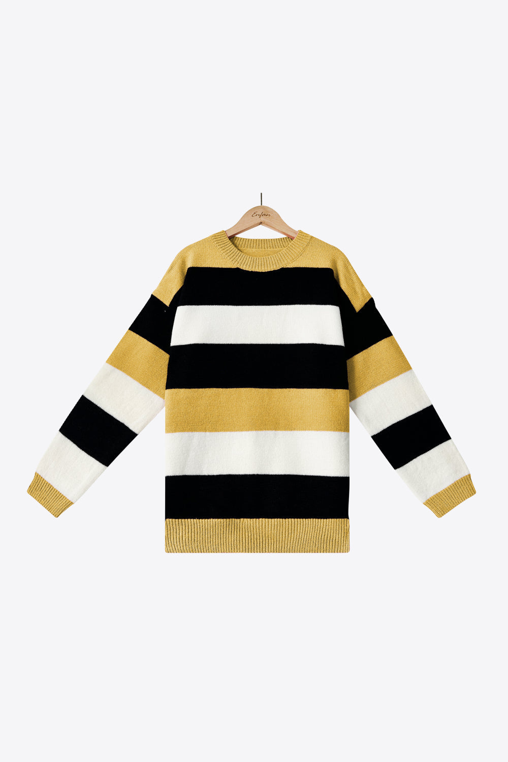 Tricolor Stripe Drop Shoulder Ribbed Trim Sweater