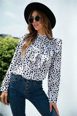 Animal Print Buttoned Ruffled Long Sleeve Blouse