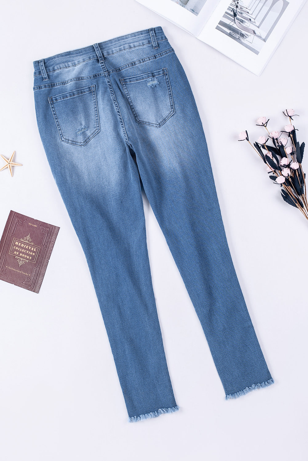 Jean skinny taille haute effet usé
