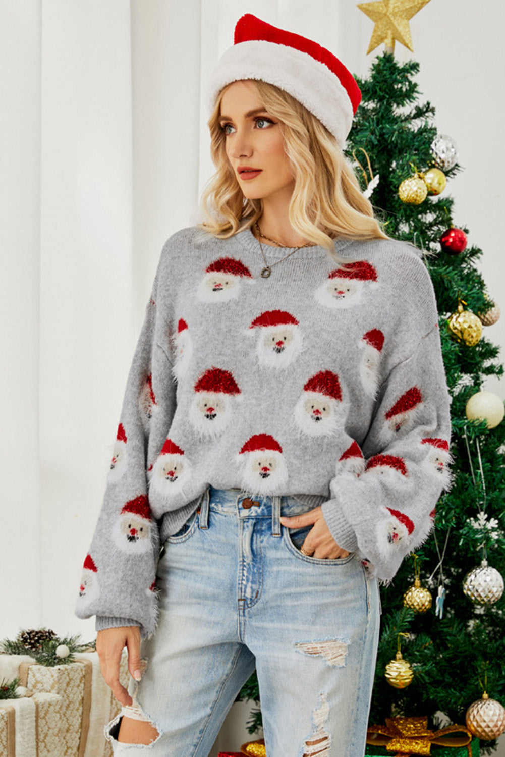 Green Christmas Santa Claus Pullover Sweater